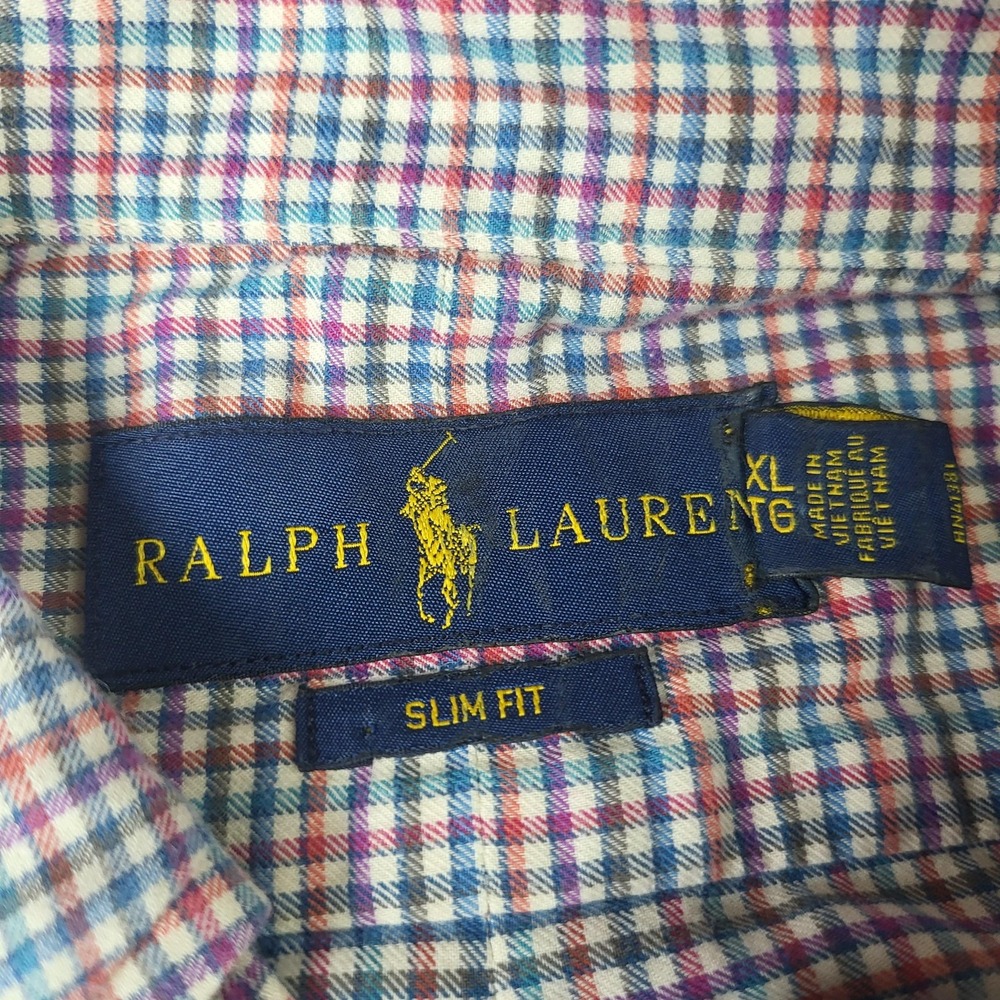 Ralph Lauren Shirt Mens XL Blue Check Long Sleeve Button Down Pony Logo Slim Fit - Picture 3 of 7